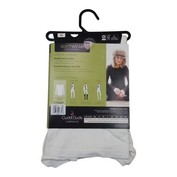 Cuddl Duds Softwear Long Sleeve Crew Medium Stretch Modal Blend Top Off White - Picture 2 of 13